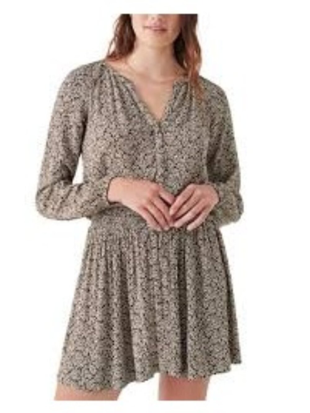 Faherty Montara Leaf Batik Long Sleeve Dress, Size Large